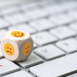 Happy dice on keyboard