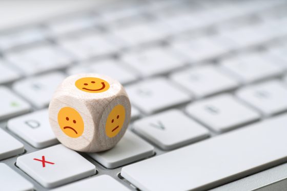 Happy dice on keyboard